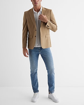 Slim Tan Wool-Blend Modern Tech Suit Jacket