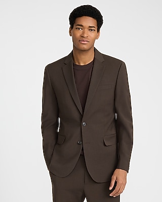 Slim Brown Wool-Blend Washable Modern Tech Suit Jacket