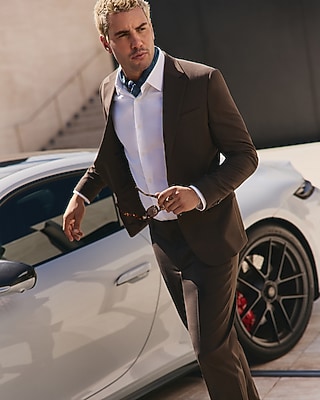 Slim Brown Wool-Blend Washable Modern Tech Suit Jacket