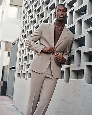 Slim Taupe Wool-Blend Washable Modern Tech Suit Jacket