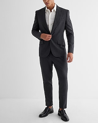 Slim Charcoal Gray Pinstripe Flannel Suit Jacket