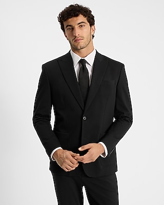 Classic Black Stretch Cotton-Blend Suit Jacket