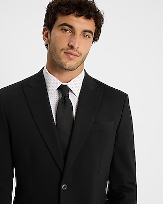 Classic Black Stretch Cotton-Blend Suit Jacket