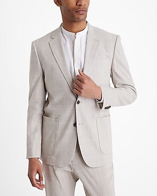extra slim plaid linen-blend suit jacket