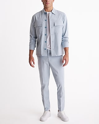 Slim Light Blue Chambray Stretch Shirt Jacket