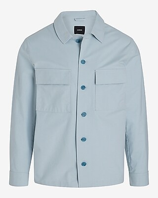 Slim Light Blue Chambray Stretch Shirt Jacket