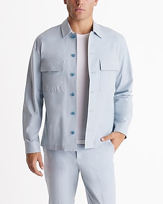 Slim Light Blue Chambray Stretch Shirt Jacket
