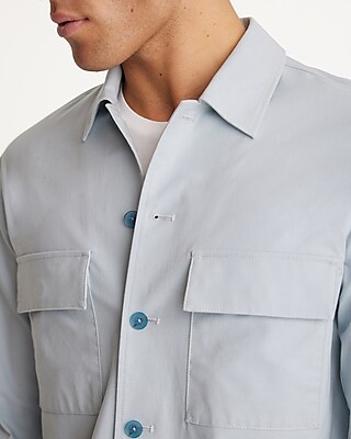 Slim Light Blue Chambray Stretch Shirt Jacket
