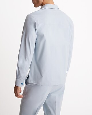 Slim Light Blue Chambray Stretch Shirt Jacket