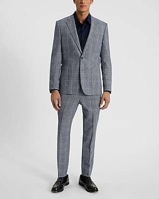 Extra Slim Navy Plaid Cotton-Linen Suit Jacket