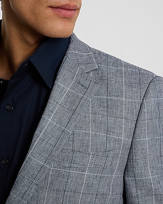 Extra Slim Navy Plaid Cotton-Linen Suit Jacket