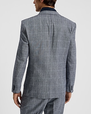 Extra Slim Navy Plaid Cotton-Linen Suit Jacket