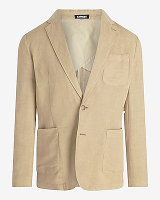 Slim Olive Beige Linen-Blend Suit Jacket