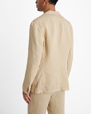 Slim Olive Beige Linen-Blend Suit Jacket