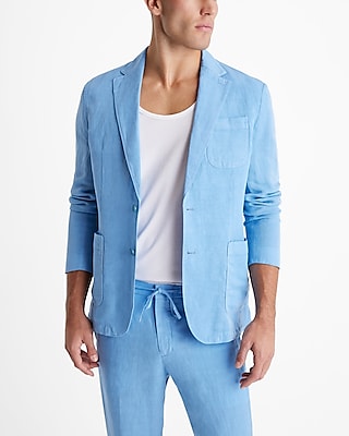 slim light blue linen-blend suit jacket