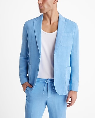Slim Light Blue Linen-Blend Suit Jacket