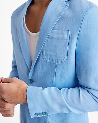 Slim Light Blue Linen-Blend Suit Jacket