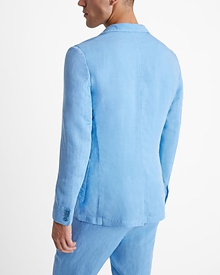 Slim Light Blue Linen-Blend Suit Jacket