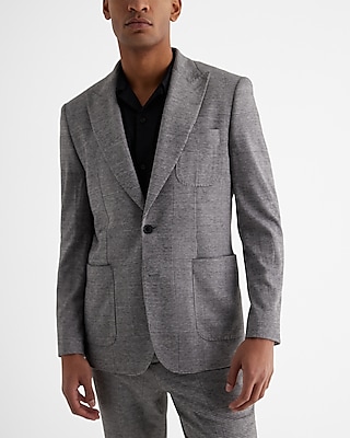 Slim Plaid Knit Suit Jacket