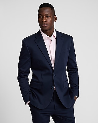 Slim Dark Navy Cotton-blend Suit Jacket