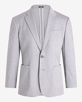 Slim Light Gray Knit Suit Jacket