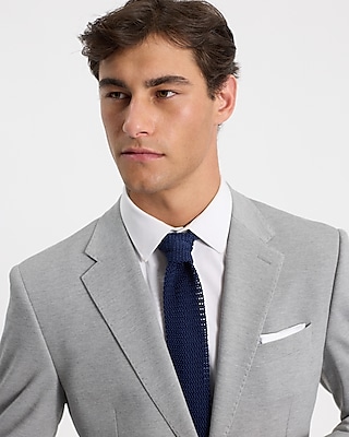 Slim Light Gray Knit Suit Jacket