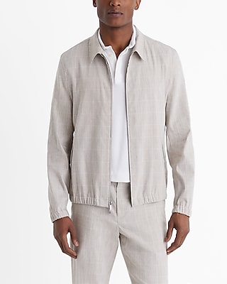 Slim Plaid Linen-Blend Bomber Jacket
