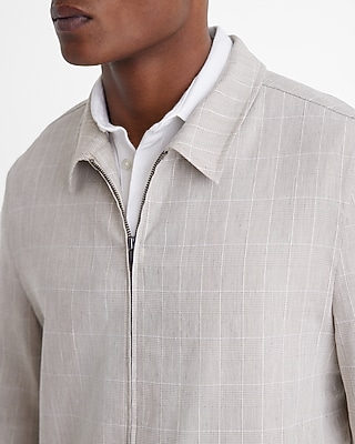 Slim Plaid Linen-Blend Bomber Jacket