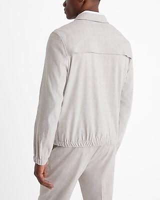 Slim Plaid Linen-Blend Bomber Jacket