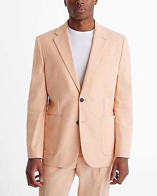 slim light orange linen-blend suit jacket