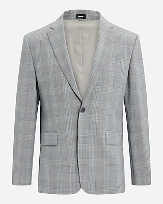 Extra Slim Blue Plaid Wool-Blend Modern Tech Suit Jacket