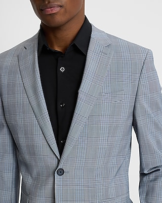 Extra Slim Blue Plaid Wool-Blend Modern Tech Suit Jacket