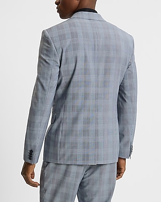 Extra Slim Blue Plaid Wool-Blend Modern Tech Suit Jacket