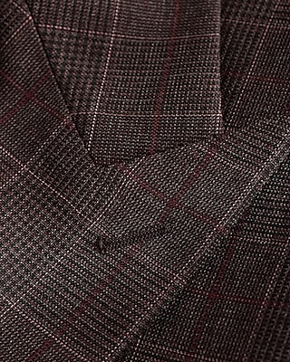 Slim Burgundy Plaid Stretch Suit Jacket