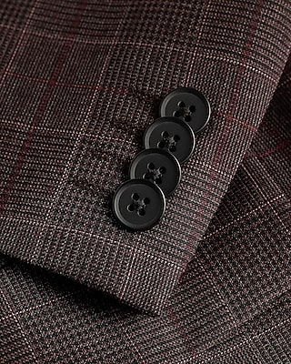 Slim Burgundy Plaid Stretch Suit Jacket