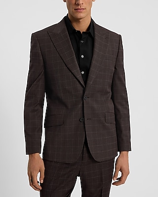 Slim Burgundy Plaid Stretch Suit Jacket