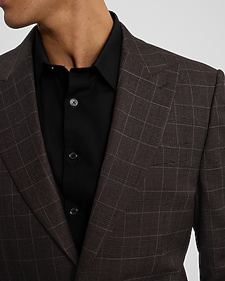 Slim Burgundy Plaid Stretch Suit Jacket