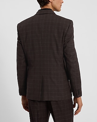 Slim Burgundy Plaid Stretch Suit Jacket