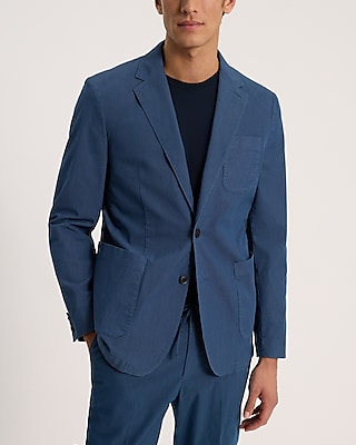 Slim Blue Cotton-Blend Suit Jacket