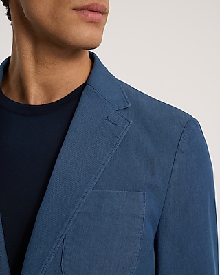 Slim Blue Cotton-Blend Suit Jacket