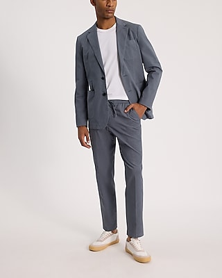 Slim Slate Gray Cotton-Blend Suit Jacket