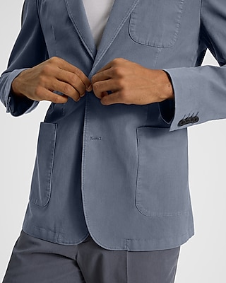 Slim Slate Gray Cotton-Blend Suit Jacket