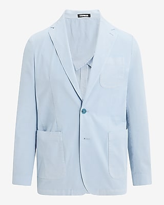 Slim Light Blue Cotton-Blend Suit Jacket