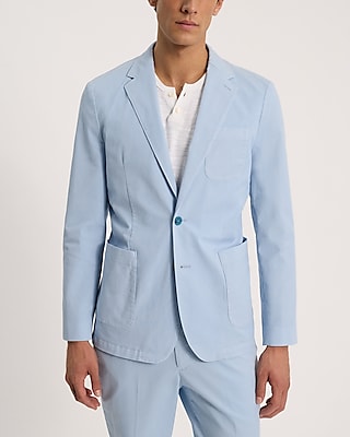 Slim Light Blue Cotton-Blend Suit Jacket