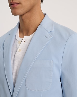 Slim Light Blue Cotton-Blend Suit Jacket