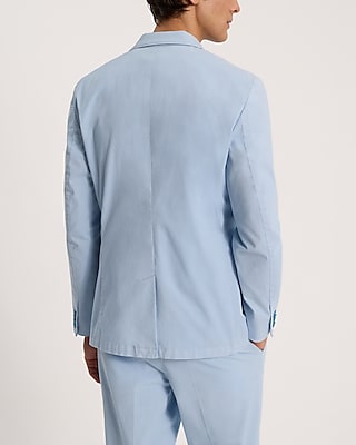 Slim Light Blue Cotton-Blend Suit Jacket