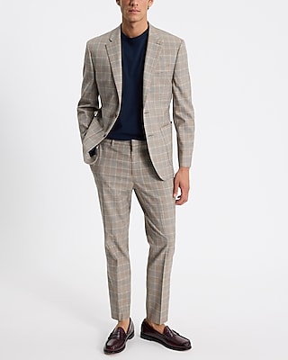 Extra Slim Khaki Plaid Stretch Suit Jacket