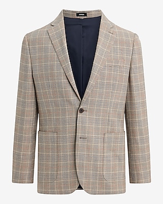 Extra Slim Khaki Plaid Stretch Suit Jacket