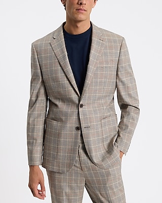 Extra Slim Khaki Plaid Stretch Suit Jacket