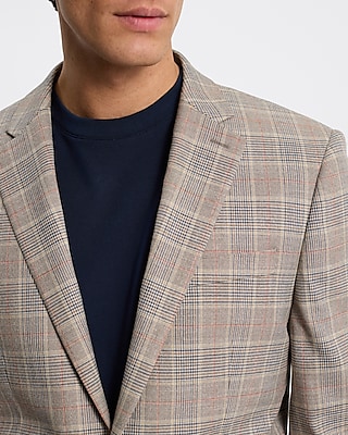 Extra Slim Khaki Plaid Stretch Suit Jacket